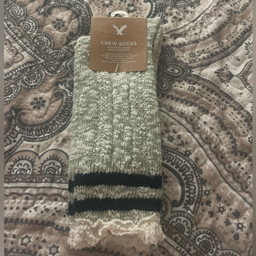 American Eagle Gray, maroon  and Black Crew Socks